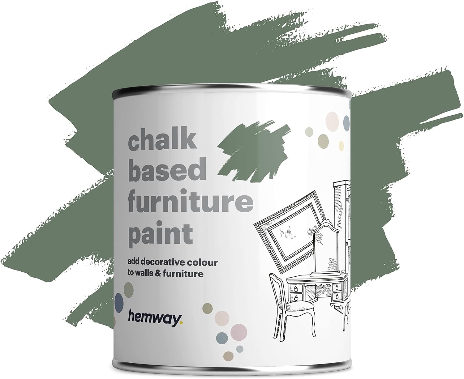 Hemway Chalk Based Furniture Paint, Smoked Moss Green 1L, Matt Finish Shabby Chic, Chalk Paint Furniture & Walls, Quick Dry & 1 Coat