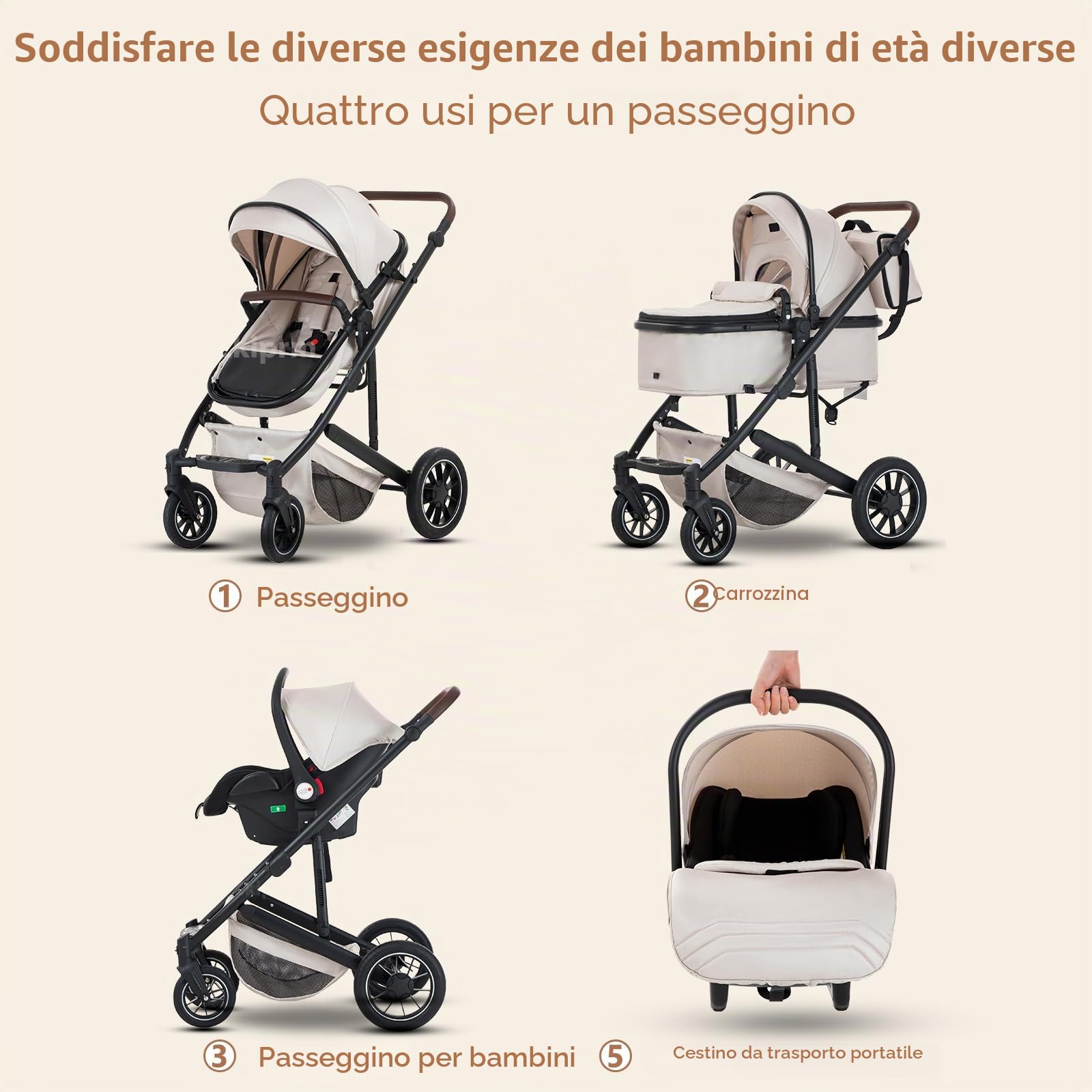Zkiprm Passeggino per fuoristrada Adatto per viaggi - passeggino accogliente | Sistema di Viaggio Con Sedia, Braccioli Regolabili, Pioggia, Zanzariera, Telaio in alluminio, 0-4 anni