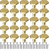Ferraycle 25 Pack 1'' Solid Brass Cabinet Knobs with Screws, Gold Hexagon Knobs for Dresser Shoe Cabinets Dresser Metal Handles Kitchen Hardware Pulls Modern Bathroom Hardware Brushed Pulls