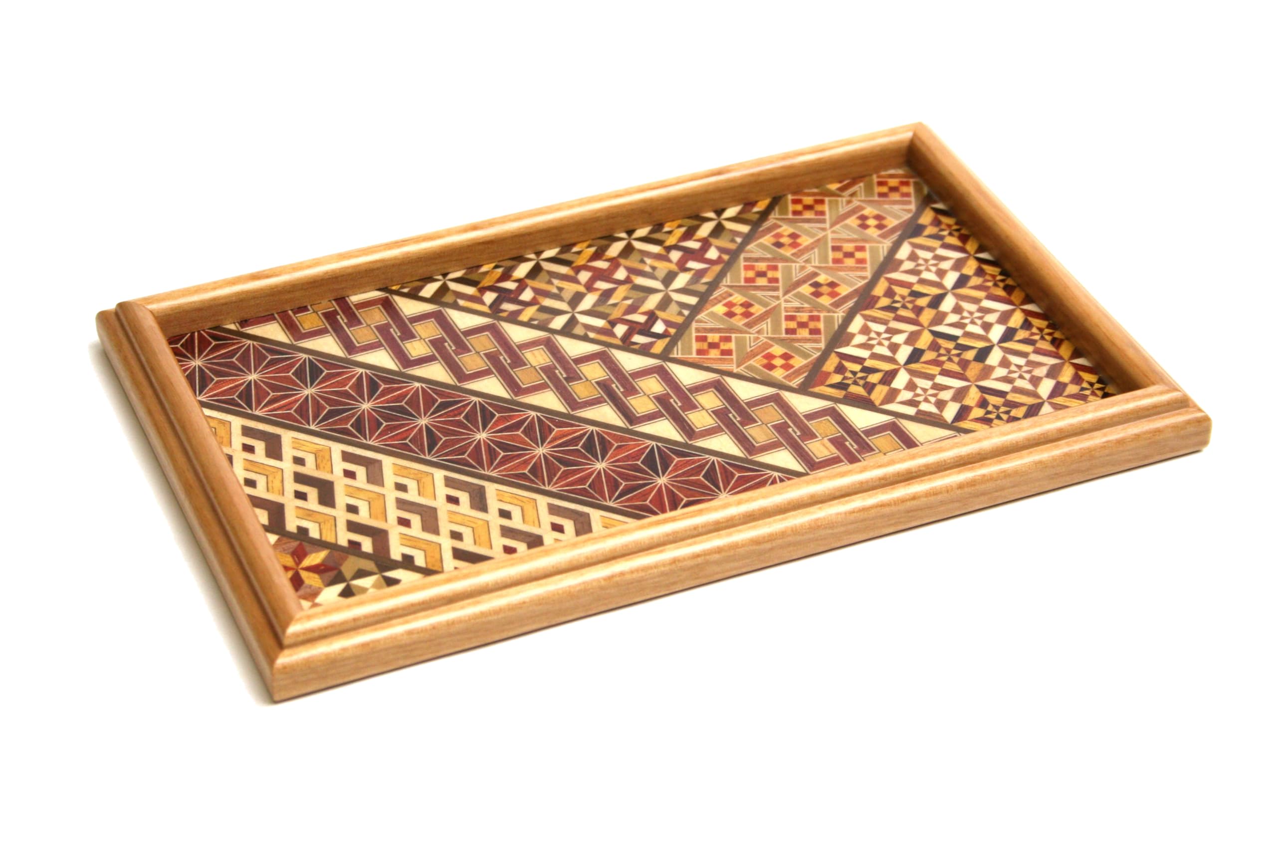 寄木細工 丸盆 27cm 無垢 かなざし 銘あり 作家 金指勝悦 木製