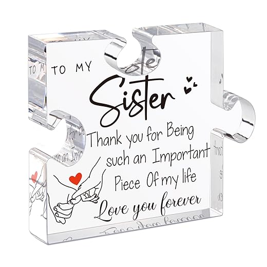 LukieJac Sister Birthday Gift Ideas - Sister Gifts Acrylic Puzzle-Shaped Plaque from Sister Brother Unique Desk Decorations Present for Sister Thanksgiving Christmas Wedding