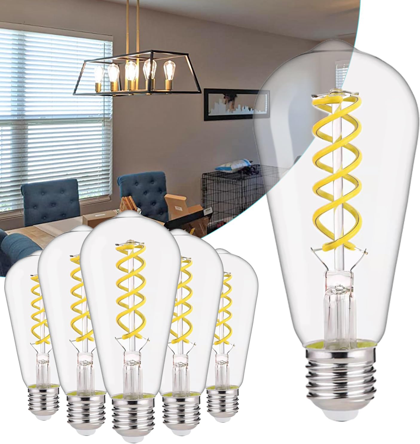 Vintage 6W ST58 LED Edison Light Bulbs 60W Equivalent, 600Lumens, 4000K Soft White, 6 Pack,Dimmable, E26 Base LED Filament Bulbs, CRI 80+, Antique Glass Style for Home, Bedroom, Office, Dining Room