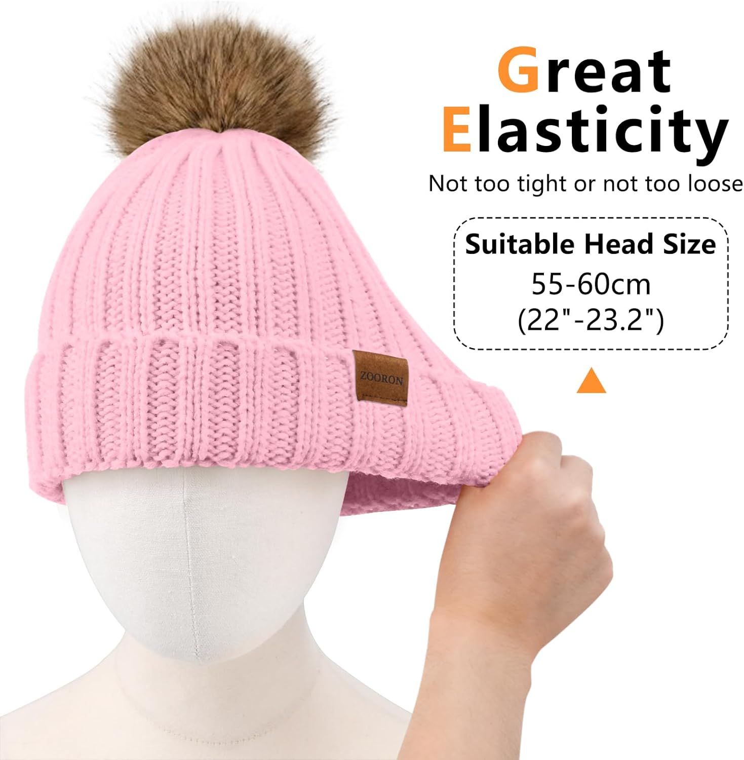 ZOORON Womens Winter Knitted Beanie Hat with Faux Fur Pom Beanie Warm Knit Skull Cap Beanie for Women - Image 5