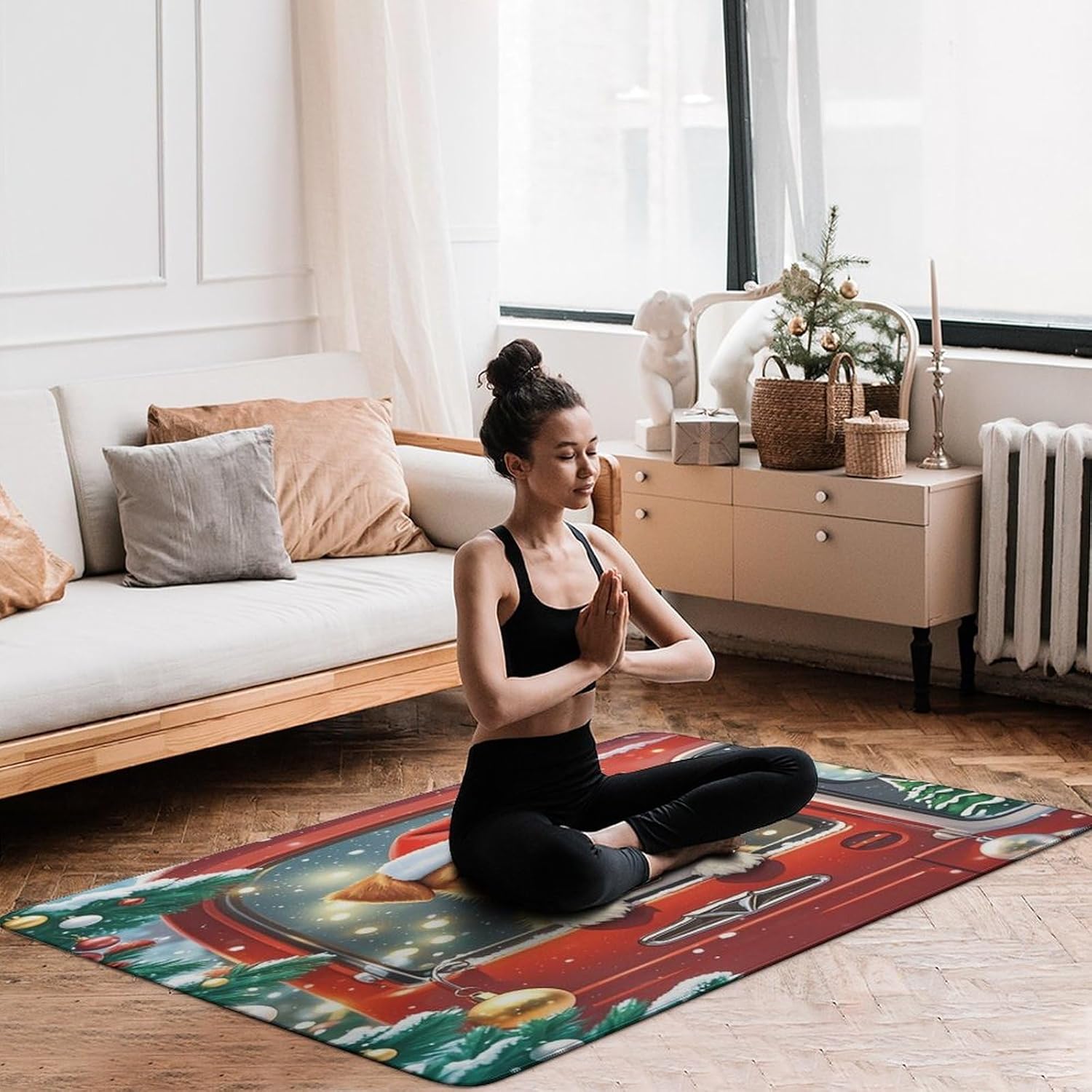 Red Truck Puppy Carpet for Living Room,Washable Dining Room Non-Slip Under Table Rug 40“x60”Large Rugs Lndoor Home Decoration Stain Resistant Carpet for Bedroom