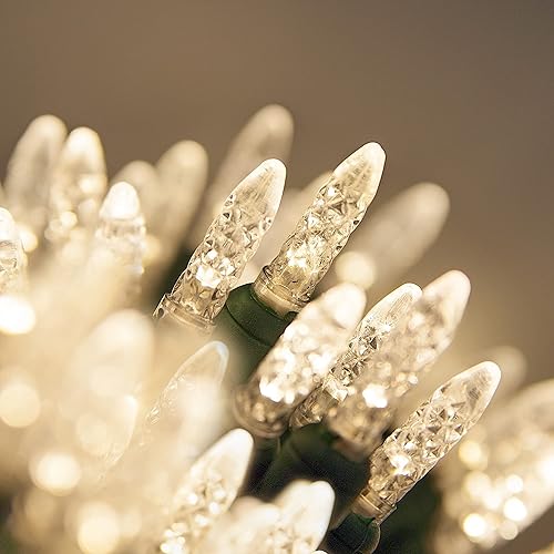 Miniatura 10 de Wintergreen Lighting - Juego de luces de Navidad LED M5 facetadas doradas de 70 unidades, 24 pies, cable verde, mini guirnalda de grado comercial