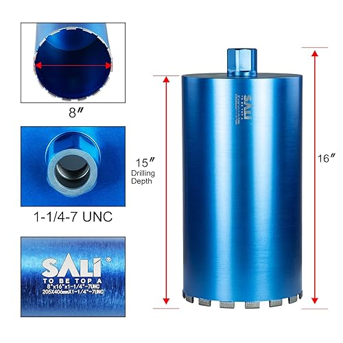 Miniatura 2 de SALI Brocas de núcleo de diamante húmedo de 8 pulgadas8071in de diámetro broca de núcleo de hormigón de profundidad de perforación de 15