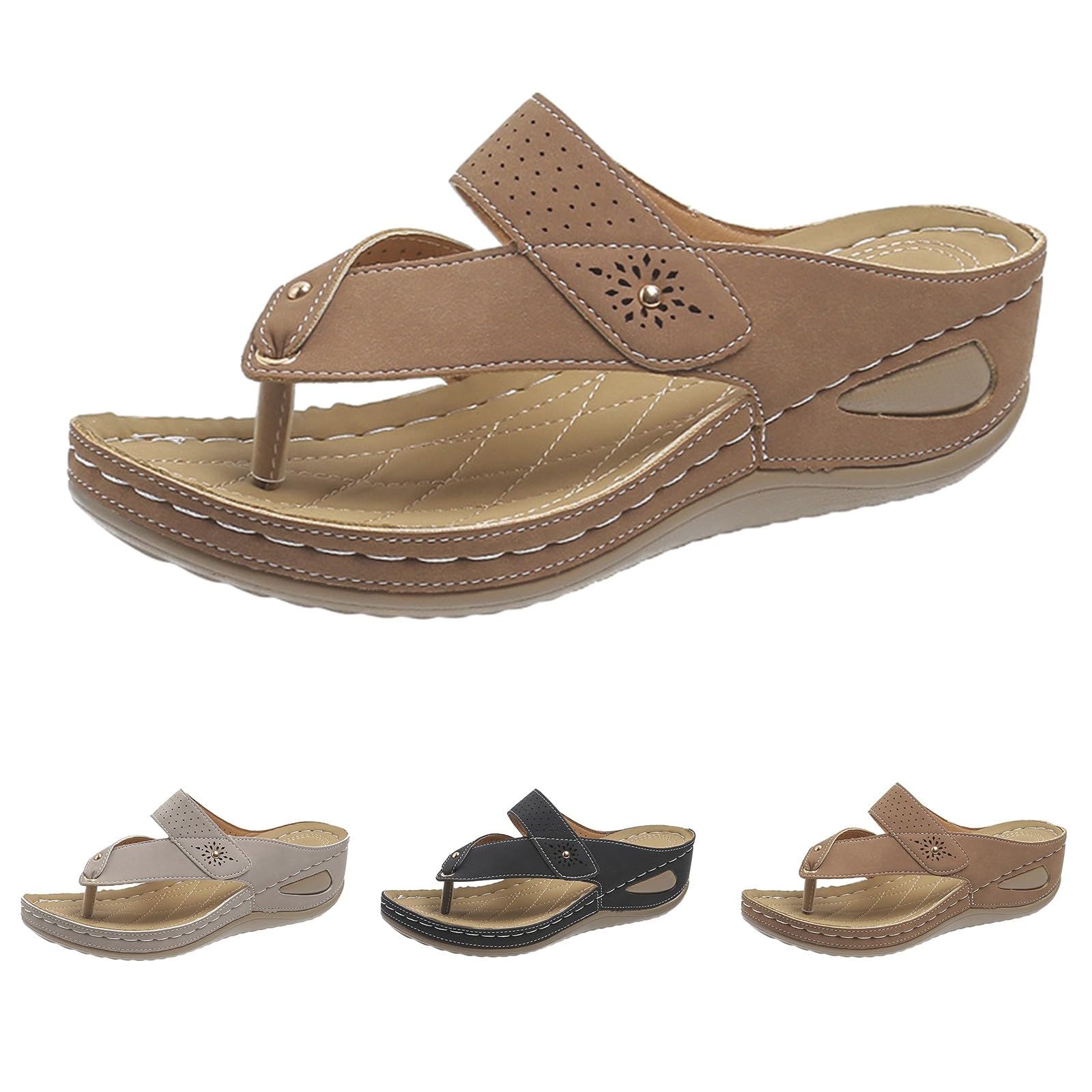 Generico Sandales CompenséEs Confortables LéGèRes AntidéRapantes Semelle Souple Respirantes Chaussures Femme éTé éLéGantes Mules Support Pieds Larges Ville Vacances