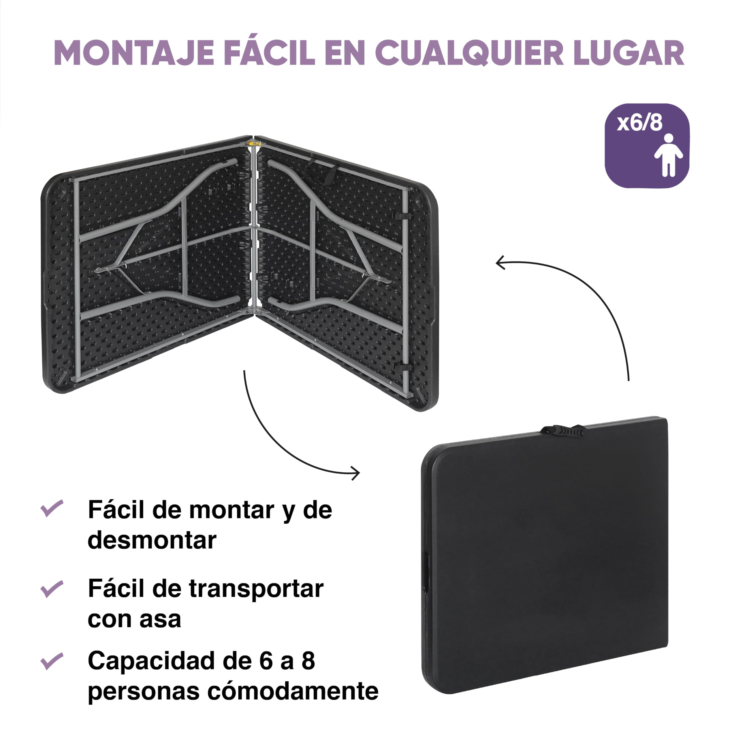 KG KITGARDEN - Table Pliante Portable multifonctionnelle, 180 x 74 x 74 cm, Noir
