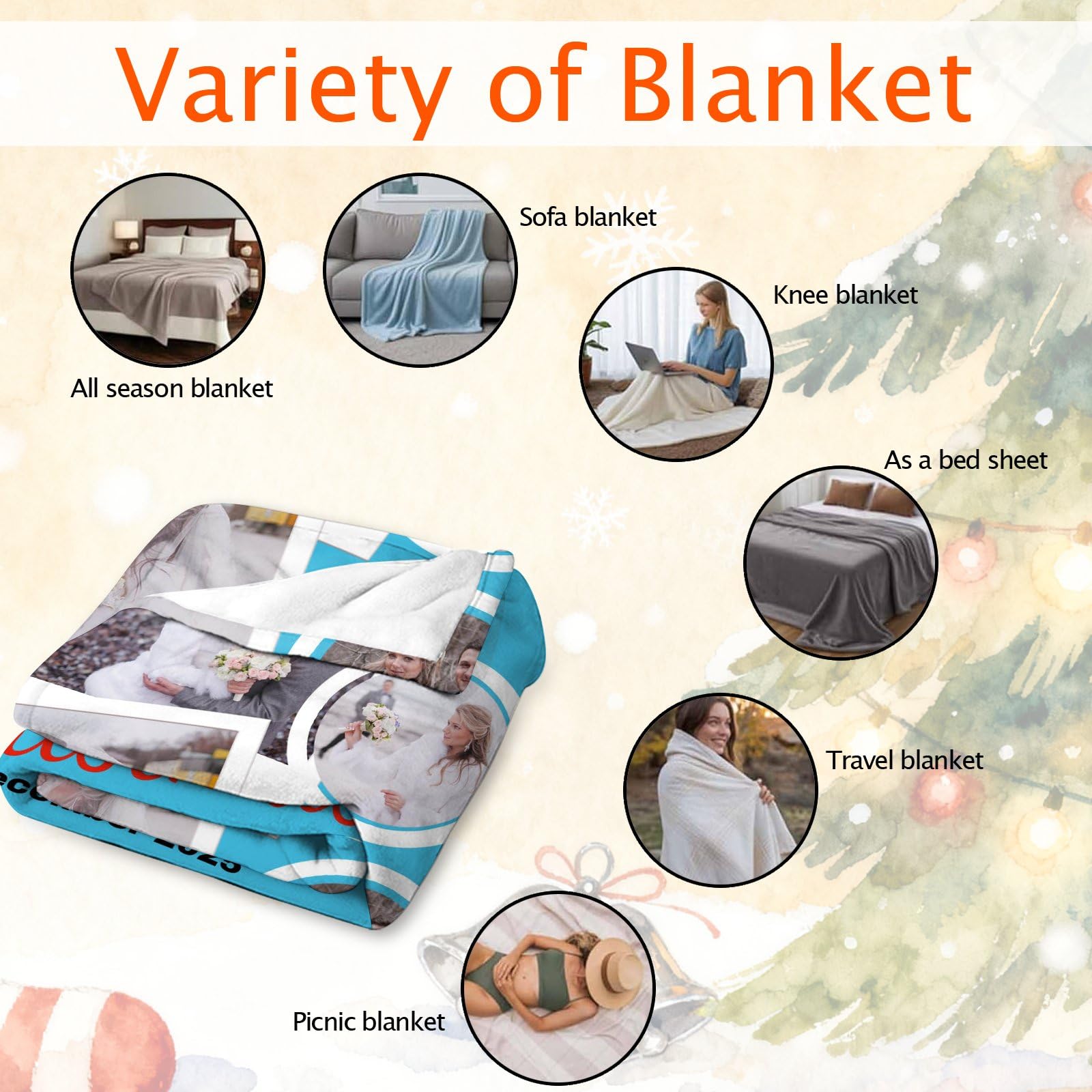 Manta personalizada con 5 fotos para cama o sofá, regalo personalizado para mujeres y hombres, regalos personalizados para amigos, familia, pareja, boda