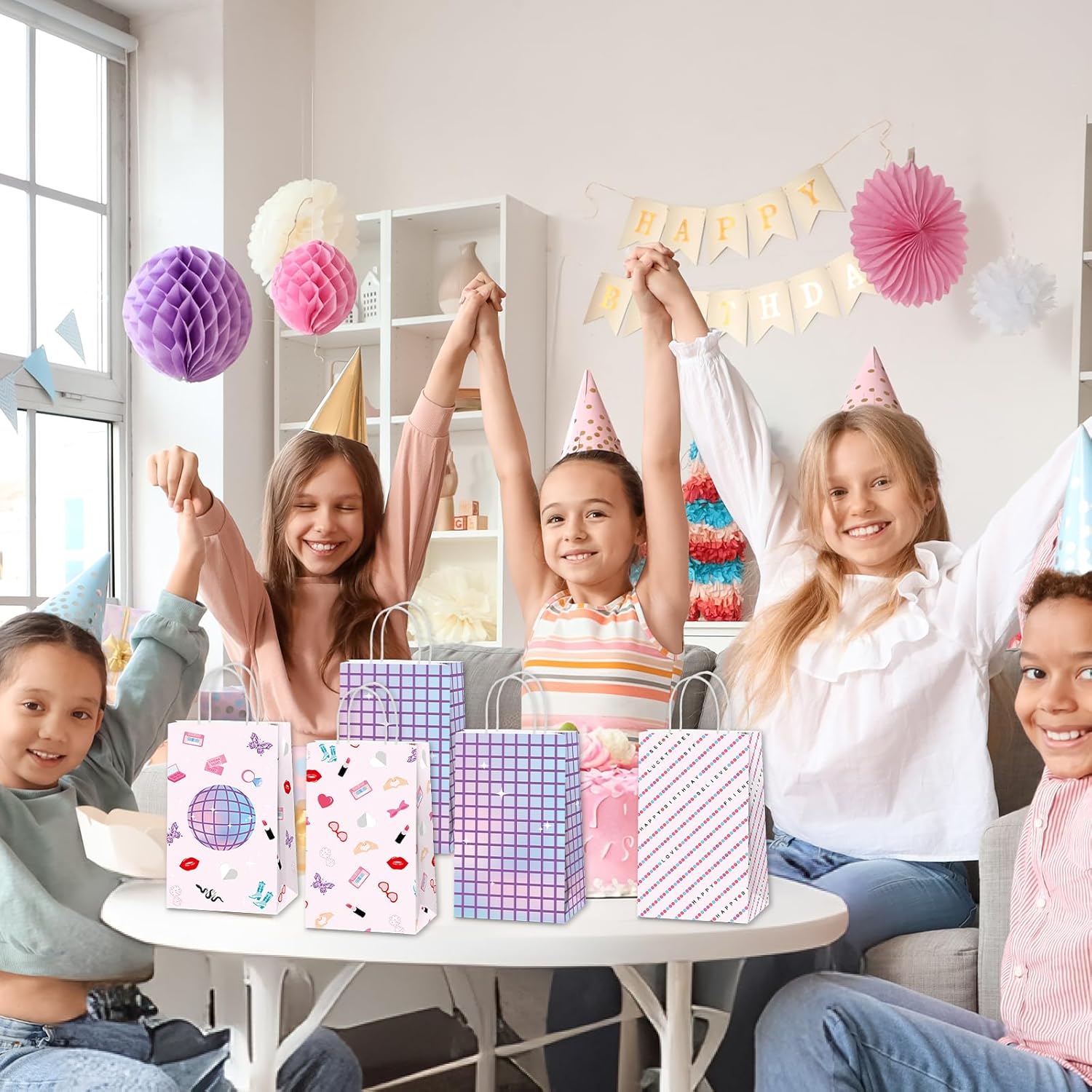 24Pcs Era's Birthday Party Favor Bags Music Party Treat Bags Decorations Iridescent Disco Goodie Bag Popular Music Paper Gift Candy Bag with Handle for Women Birthday Baby Shower Bachelorette Supplies - Image 7