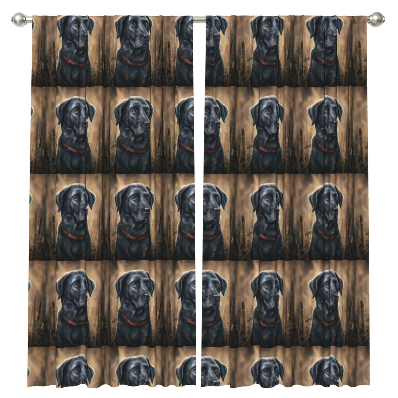 InOmak Black Labrador, 2 Panels Window Curtains 52 x 84 Inch Blackout Curtains for Living Room Bedroom