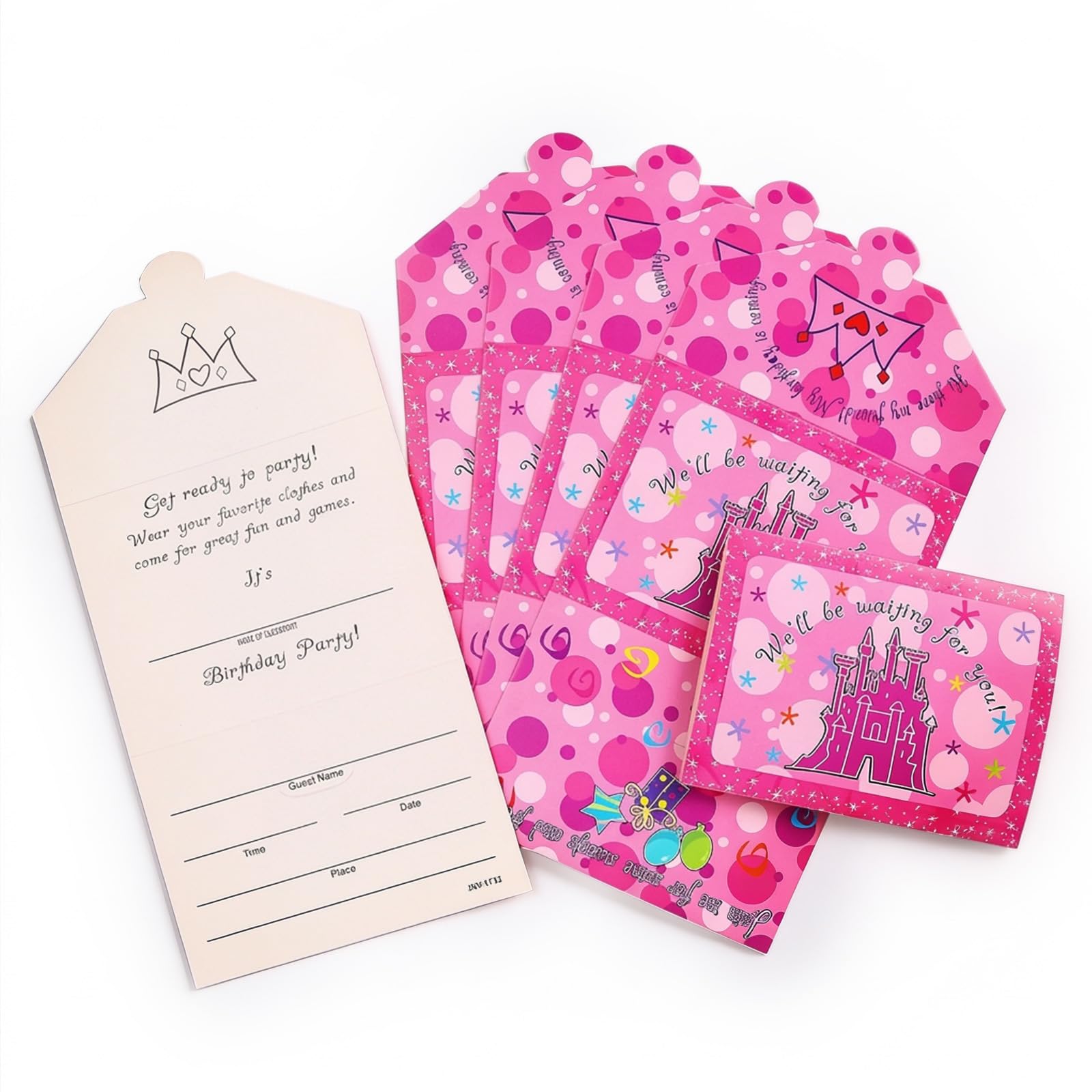Giftmefine 30 Pcs Party Invitations for Kids: Girls Birthday Party Invites with Thick Cardstock Folding Envelope Design Fill in Birthday Invitations for Kids Girls Children Party Supply Kit (Pink)