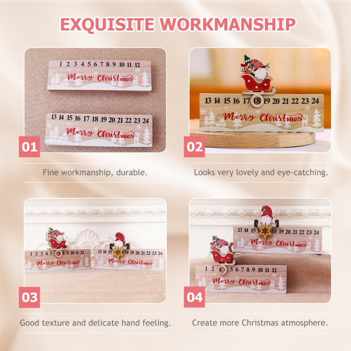 BESPORTBLE 5 Pezzi Calendario Dell’avvento in Legno per Natale,