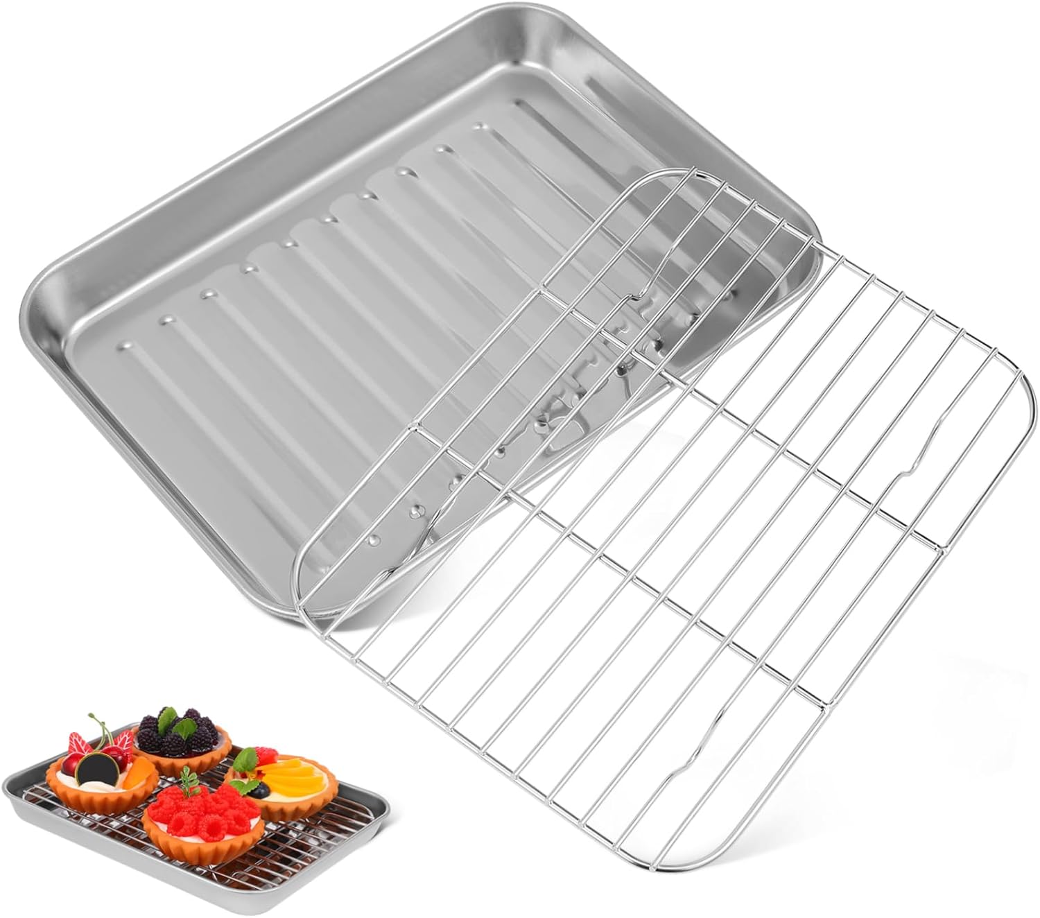 Baking Sheets for Oven Stainless Steel Set with Wire Rack Cookie Sheet Baking Tray Meat Tray Non-stick