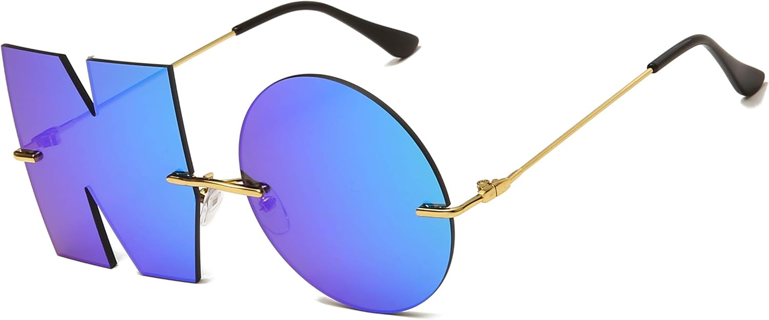Letter NO Party Rimless Irregular Design Sunglasses For Men/Women UV400 Streetwear Eyewears (green)
