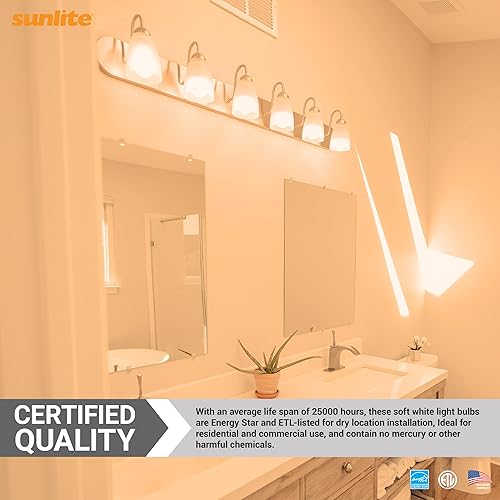 Miniatura 4 de Sunlite Bombilla LED G16.5 40295, 5 vatios (equivalente a 40 W), 350 lúmenes, blanco suave de 2700 K, regulable, base de candelabro E12, bombillas