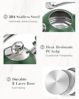 Vista 5 de Harriet Tea Kettle Stovetop, 2.5 Quart Whistling Stainless Steel Tea Pot, 3-Layer Base, Unique Ergonomic Handle, Includes Pot Holder & Mat