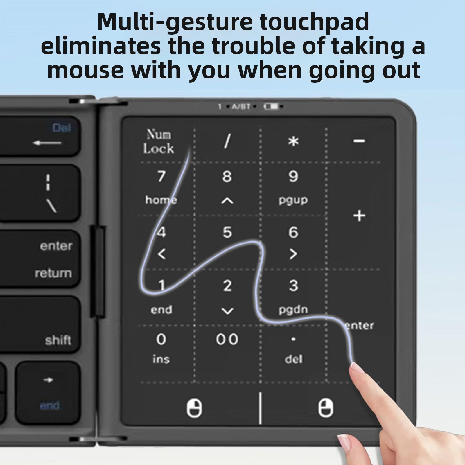 Annadue Tastiera Bluetooth Pieghevole con Touchpad, Mini Tastiera Wireless Portatile da Viaggio Tascabile con Trackpad, Sincronizzazione Multidispositivo Ricaricabile per Tablet P (BLACK)