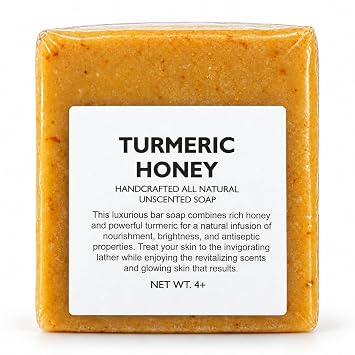 Turmeric Honey Soap Bar Cold Process, Organic Ingredients, Natural Face & Body Bar, Handmade with Turmeric, Honey & Sunflower Oil Unscented, for All Skin Types 6 oz bar