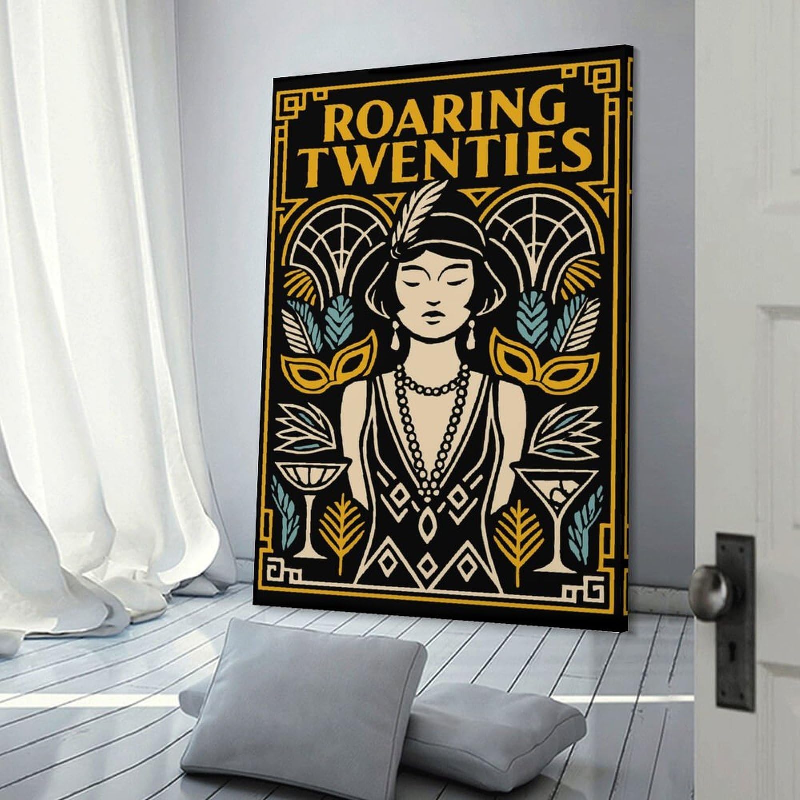 Junmoney Decorative Canvas Print Roaring Twenties Art Deco, 20x30inch(50x75cm), for New Homes, Bedrooms Or Workspaces, A Wall Art Gift for Fresh Interiors