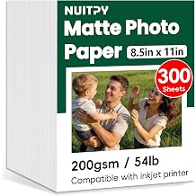 300 Sheets Matte Photo Paper, 8.5in x 11in Inkjet Photo Printer Paper, Picture Paper for Photos, Calendars, Brochures, Cards, Menus200gsm / 54lb