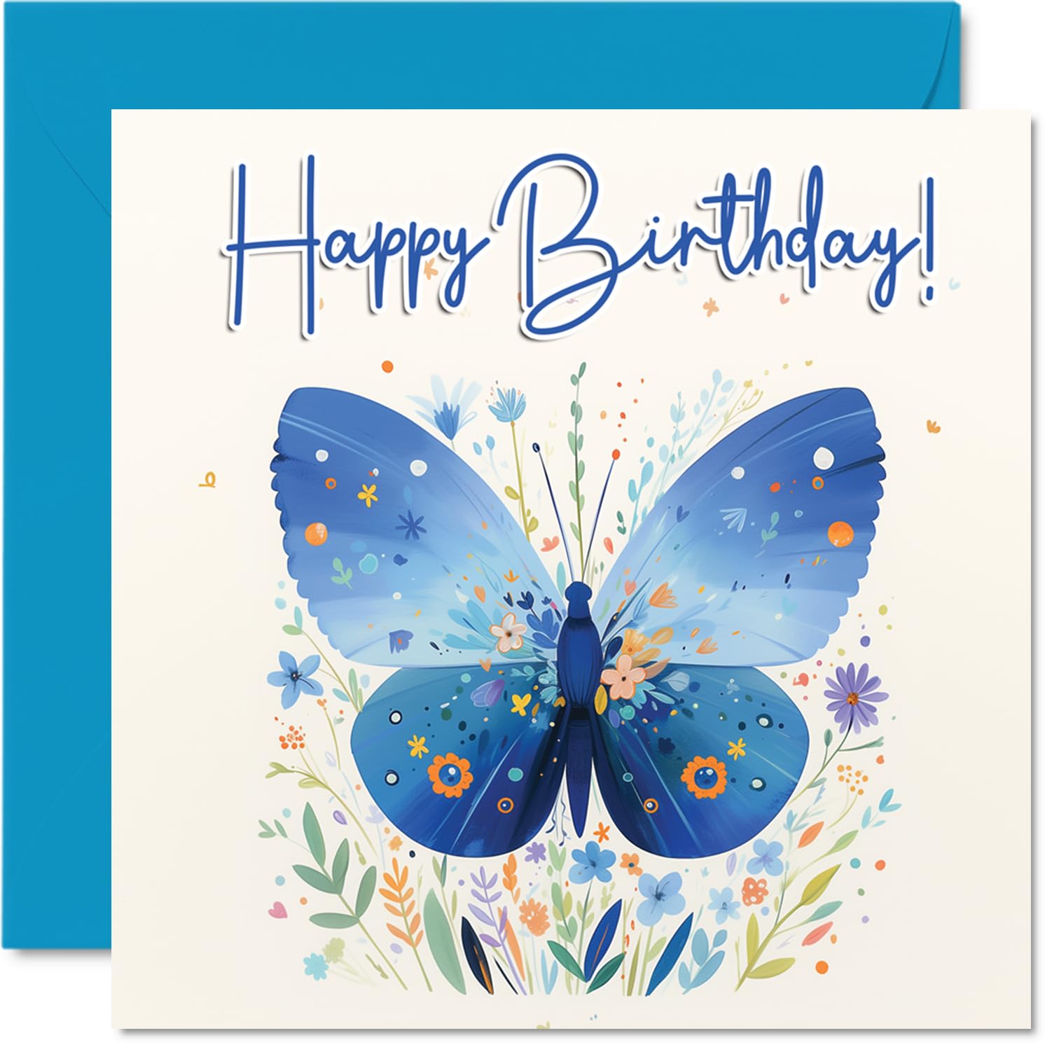 Butterfly Birthday Cards - Floral Nature - Happy Birthday Card for Mum Dad Brother Sister Auntie Uncle Cousin Friend Family Colleague 145mm Bday Greeting Cards