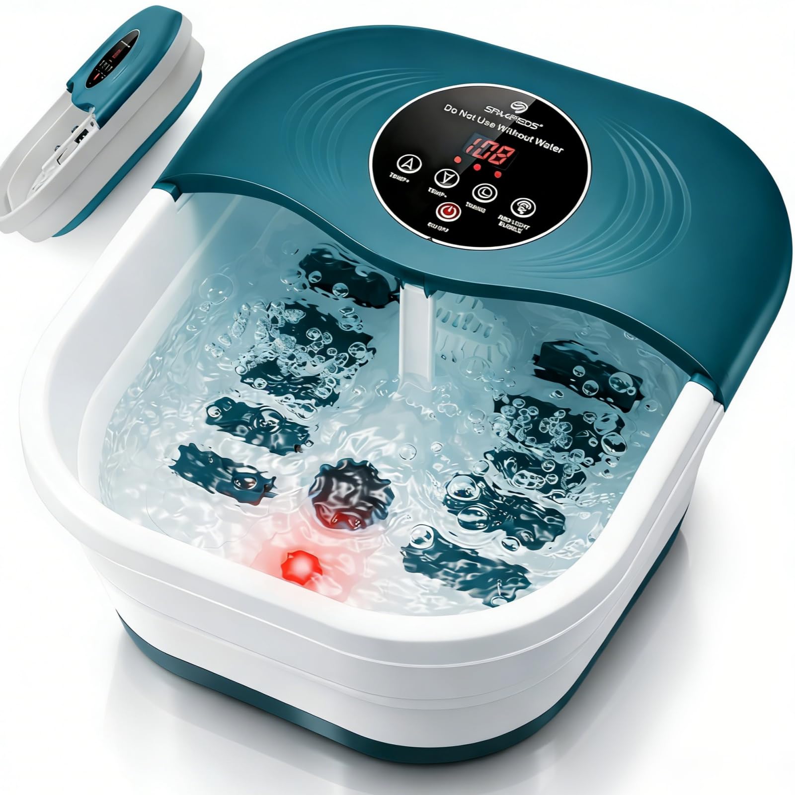 Foot Spa Bath Massager with Heat, Bubble Jets, Red Light & Timer, Pedicure Foot Spa with 95-118℉ Temperature Control, 8 Shiatsu Rollers, Pumice Stone, Gift for Mom and Dad