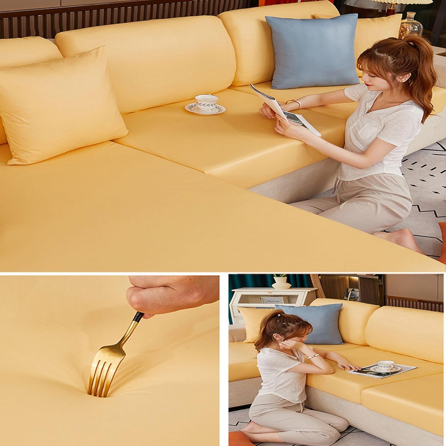 HUHJYUGE Sofa Cover for Dogs Sectional, Stretch Sofa Cover Sectional, Sectional Sofa Cover for Pets, Non Slip Waterproof Sofa Cover for Pets, Leather Couch Cushion Covers (I 2)