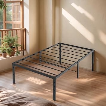 Twin Size Metal Platform Bed Frame,12in Simple Basic Floor Platform Beds,Heavy Duty Mattress Foundation,Modern Bed Frames,with Steel Slats Supports,for Bedroom Guest Room Dormitory Hotel Black