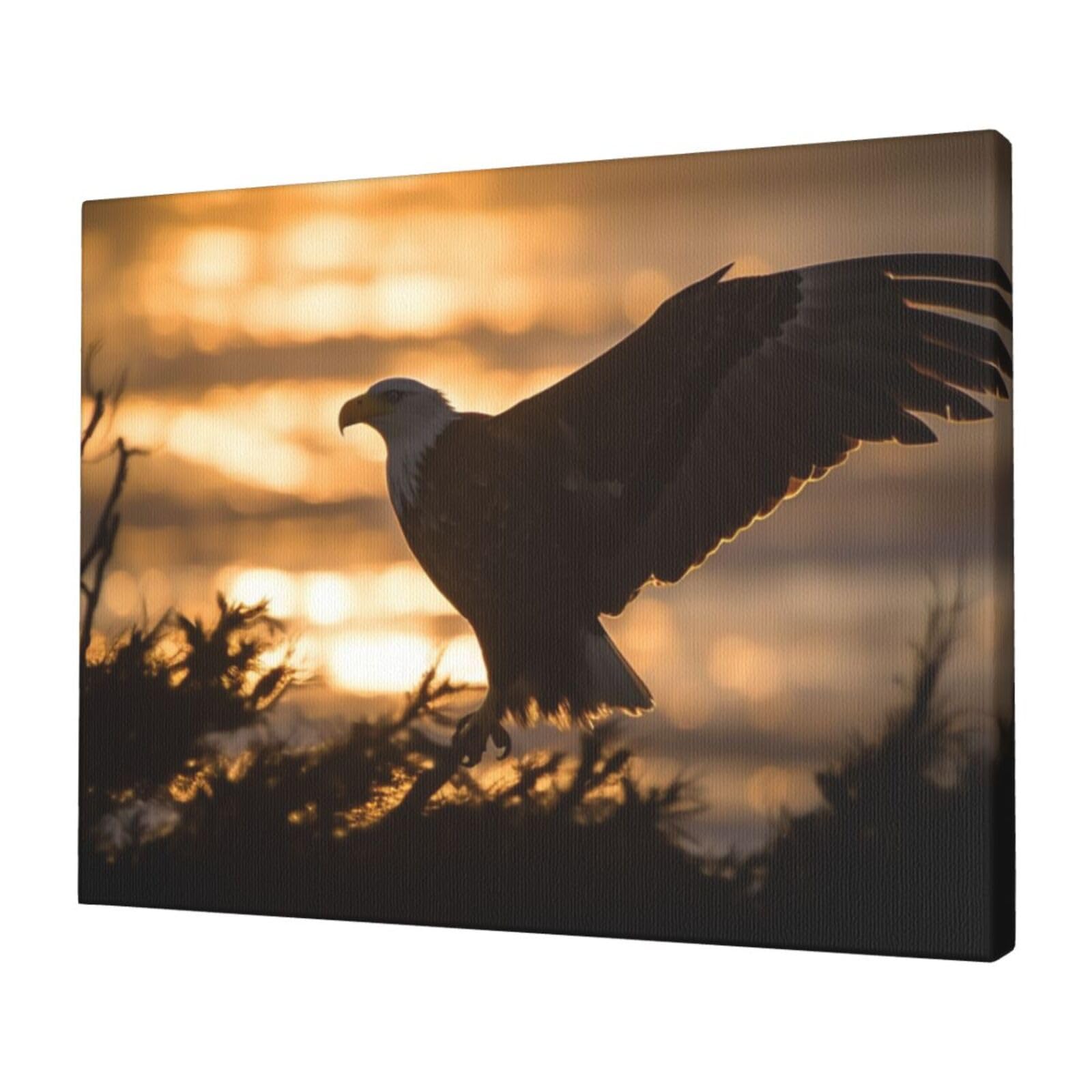 FodPand Canvas Wall Art for Living Room Wall Decor 12"x16" Modern Artwork Painting Pictures Hanging Canvas Prints Backlit Eagle Aesthetic Wall Art for Bedroom Bathroom Office Wallart Decor