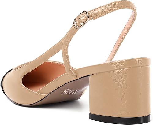 Miniatura 7 de AMBELIGHT Zapatos de tacón bajo grueso con hebilla de dos tonos para mujer, con punta cuadrada, de 2 pulgadas