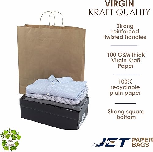 Miniatura 5 de Bolsas de papel marrón de 18 x 5 x 19.75 pulgadas (50 unidades) con asas trenzadas, bolsas grandes, ideales para llevar, comestibles, golosinas,