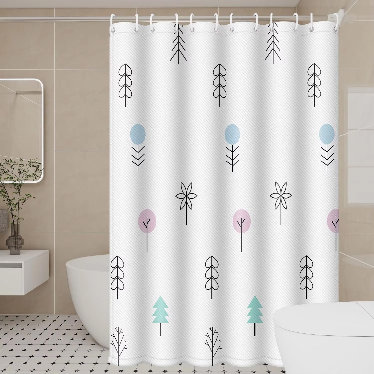 GFRYIIO Playful Branches Shower Curtain Polyester fabric Waterproof Mildew Resistan With Hooks Machine Washable for Home & Hotel Bathrooms 90x180cm/35x71in(WxH)