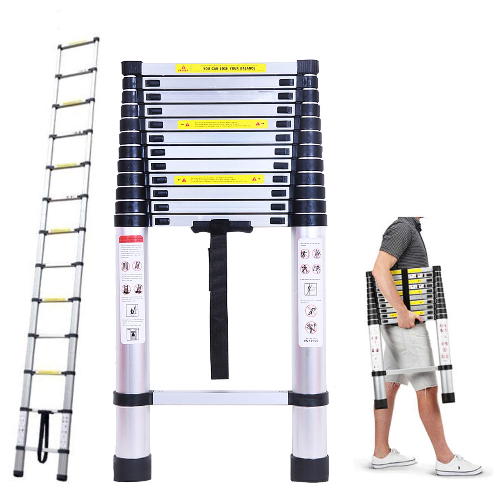 Extendable Extension Multipurpose Ladder Aluminum Retractable DIY Climb 13 Steps Compact Save Space Extends to 5M/16.5 Feet