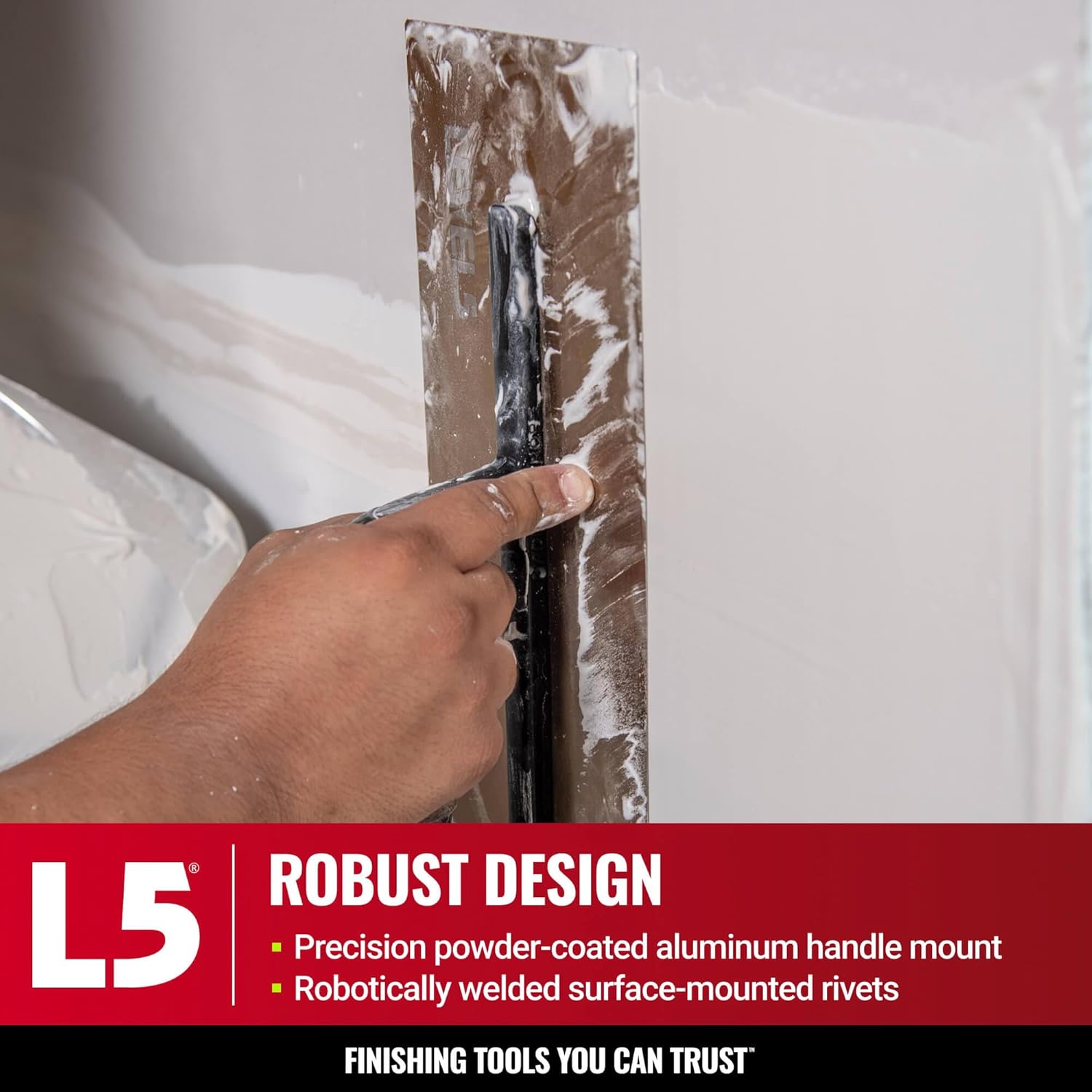 LEVEL5 16" x 4.75" 0.7 MM Flat Drywall Trowel | Triple-Hardened Stainless Steel, High-Impact Handle | Sheetrock Gyprock Wall-Board Plasterboard | 4-963