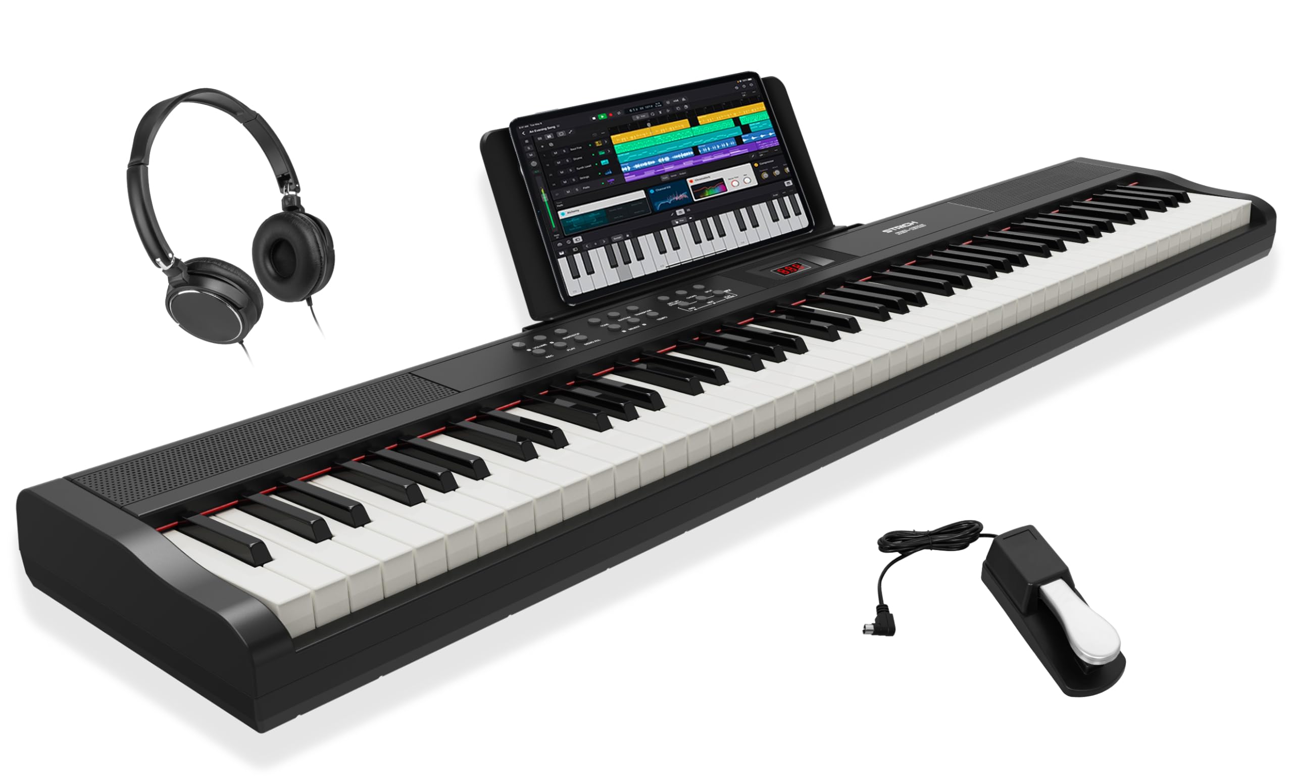 STRICH 88 Key Digital Piano Full Size Electric Keyboard with Semi-Weighted Sensitive Keys, Portable Electric Piano Set for Beginner, Bundle with Sustain Pedal, Headphones, Music Rest, SEP-150S