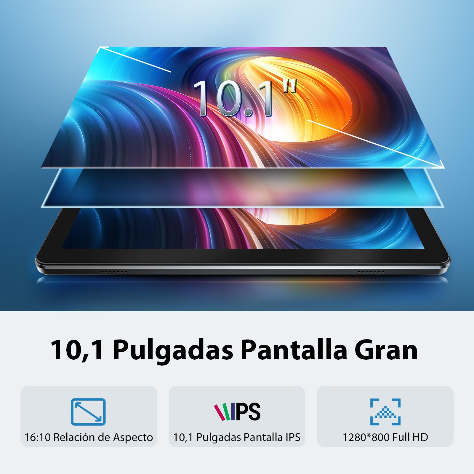 Tablet 10 Pulgadas, Tableta Android 15 con Funda, Unisoc T30 Quad-Core, 18 GB RAM + 128 GB ROM + 1 TB TF, Pantalla HD IPS 1280x800, Cámara Dual 5MP + 8MP, 6000 mAh, WiFi 6, BT 5.0, Widevine L1 (K50)