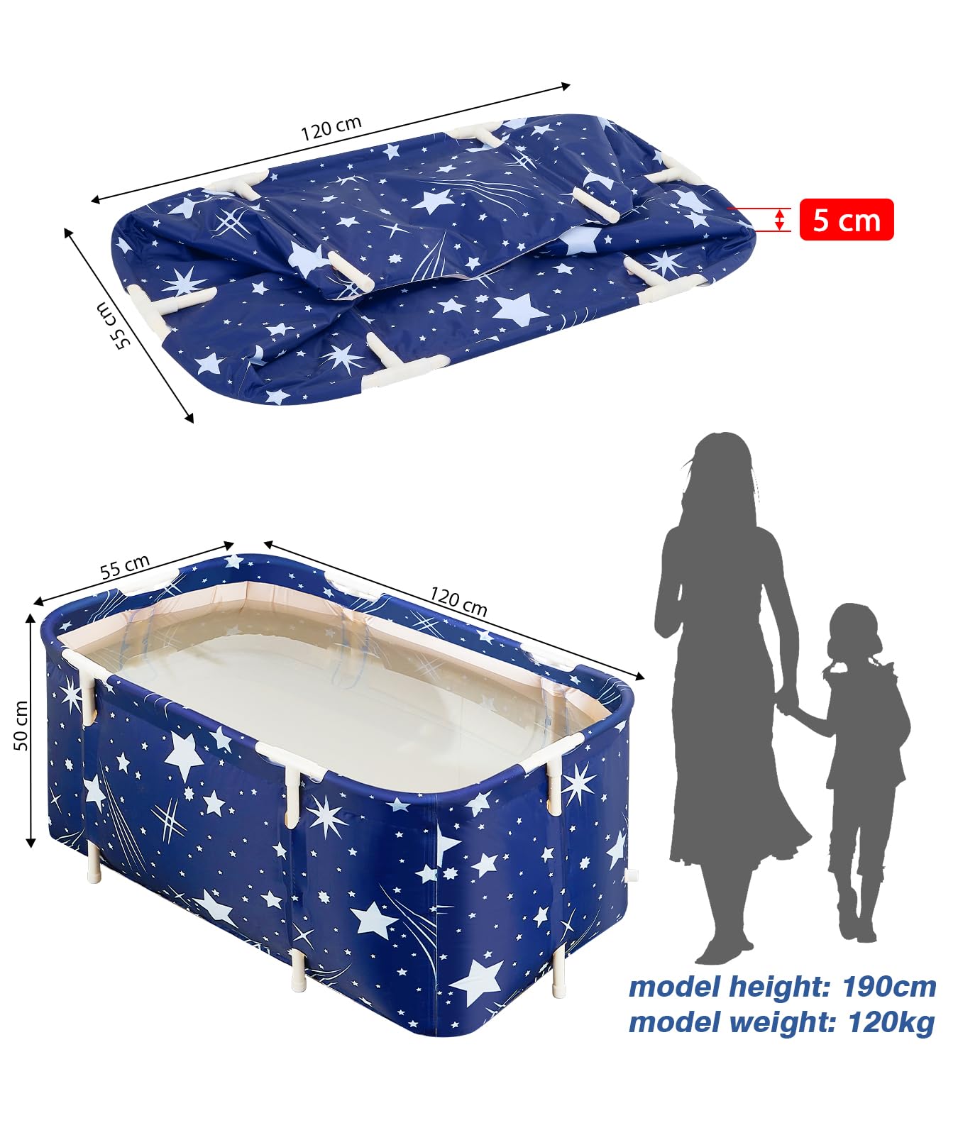 Baignoire Adulte Pliable 120 x 55 cm, Baignoire et Portable, Installation Facile, Idéal pour Spa à Domicile et Douche(Gypsophile)