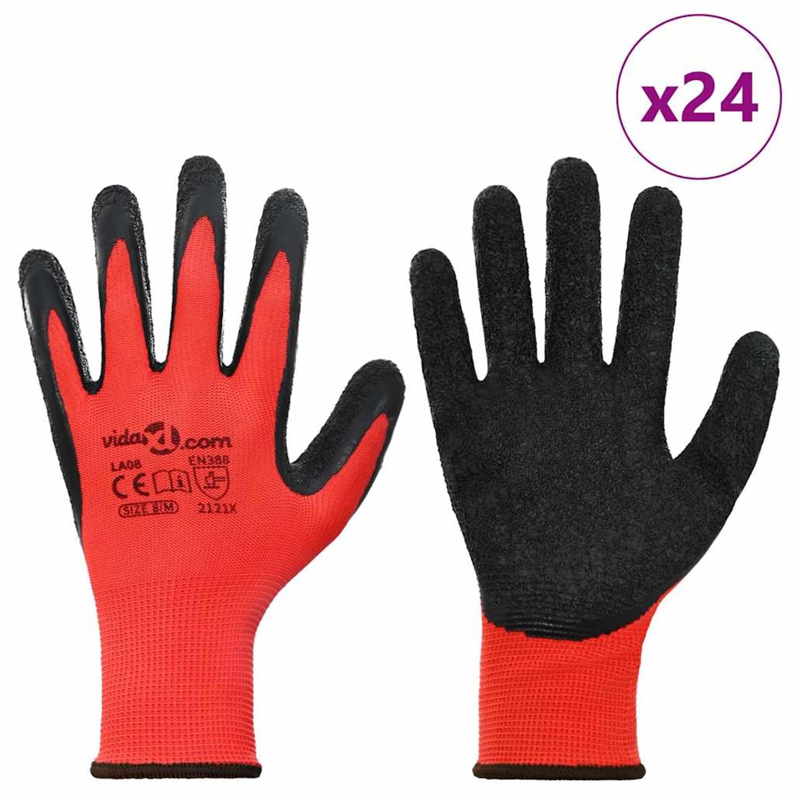 Arbeitshandschuhe 24 pcs Rot und Schwarz 8 / m Latexbeschichtung Model42020693