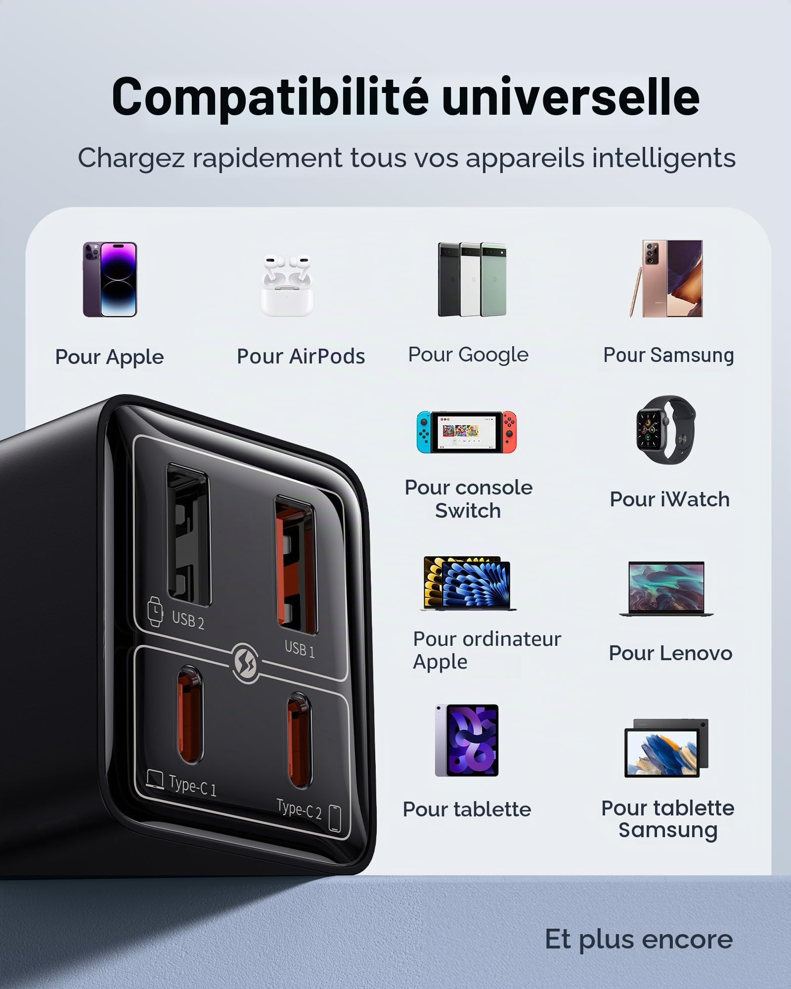 Baseus Chargeur USB C, 65 W GaN 6, Bloc d'alimentation Rapide, Multiple, pour MacBook Pro, iPad Pro, Steam Deck, Dell XPS 13, iPhone/Galaxy, Pixel, tablettes