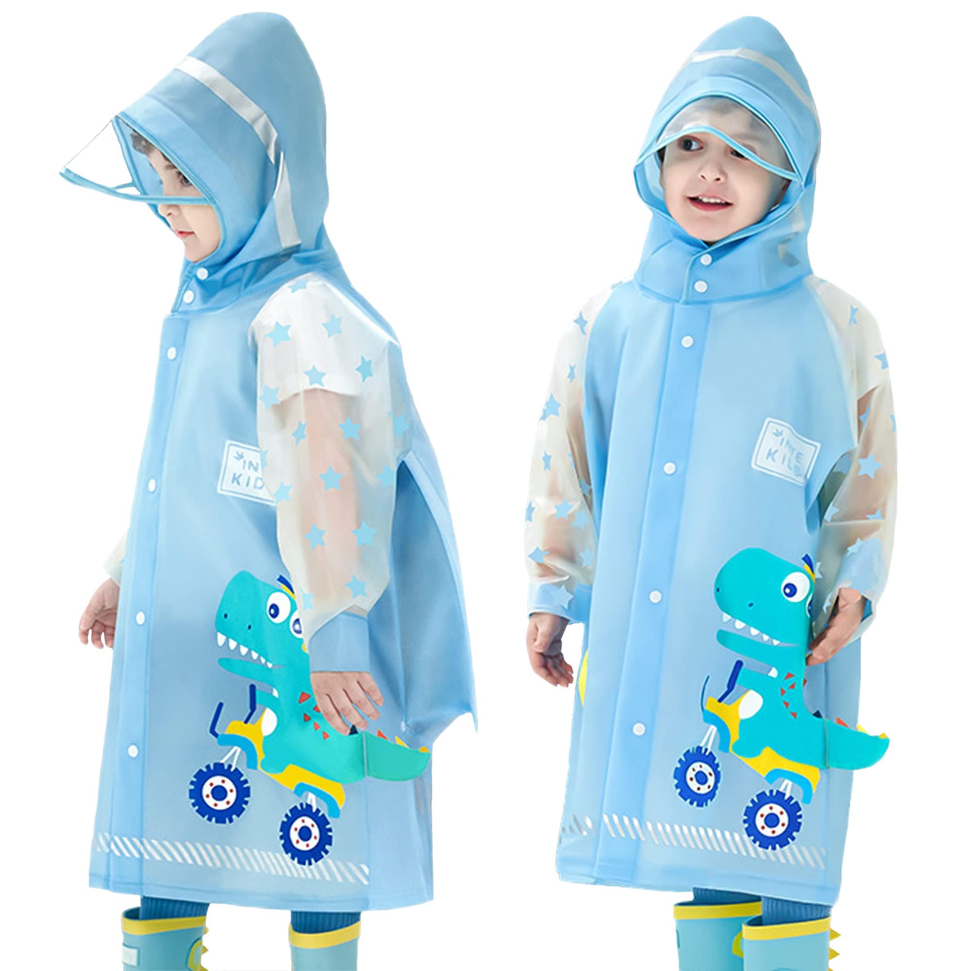 Kids Raincoats Rain Poncho Girls Boys Rain Jacket Waterproof Poncho Toddler Cartoon Rain Wear Reusable with Portable Bag 1-15Years