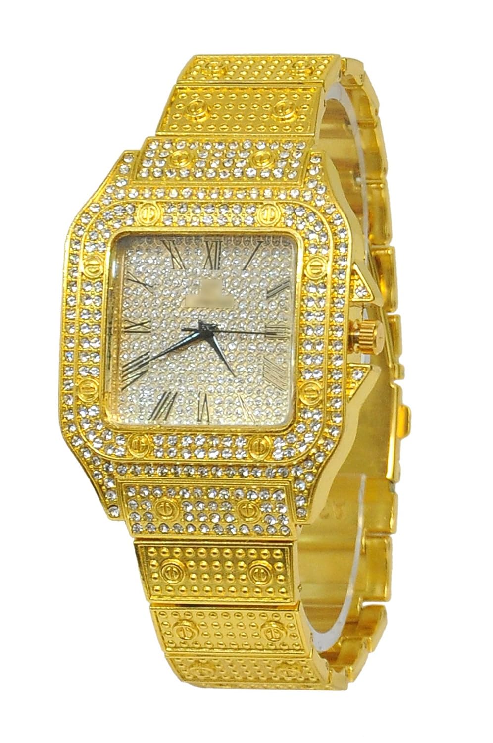 Fashion Men and Women Crystal Watch Bling Bling Iced Out Watch Rectangle Case Stainless Steel Quartz Analog Bracelet Wrist Watch, Gold (B0CQWDV4S5) Amazon Price History, Amazon Price Tracker