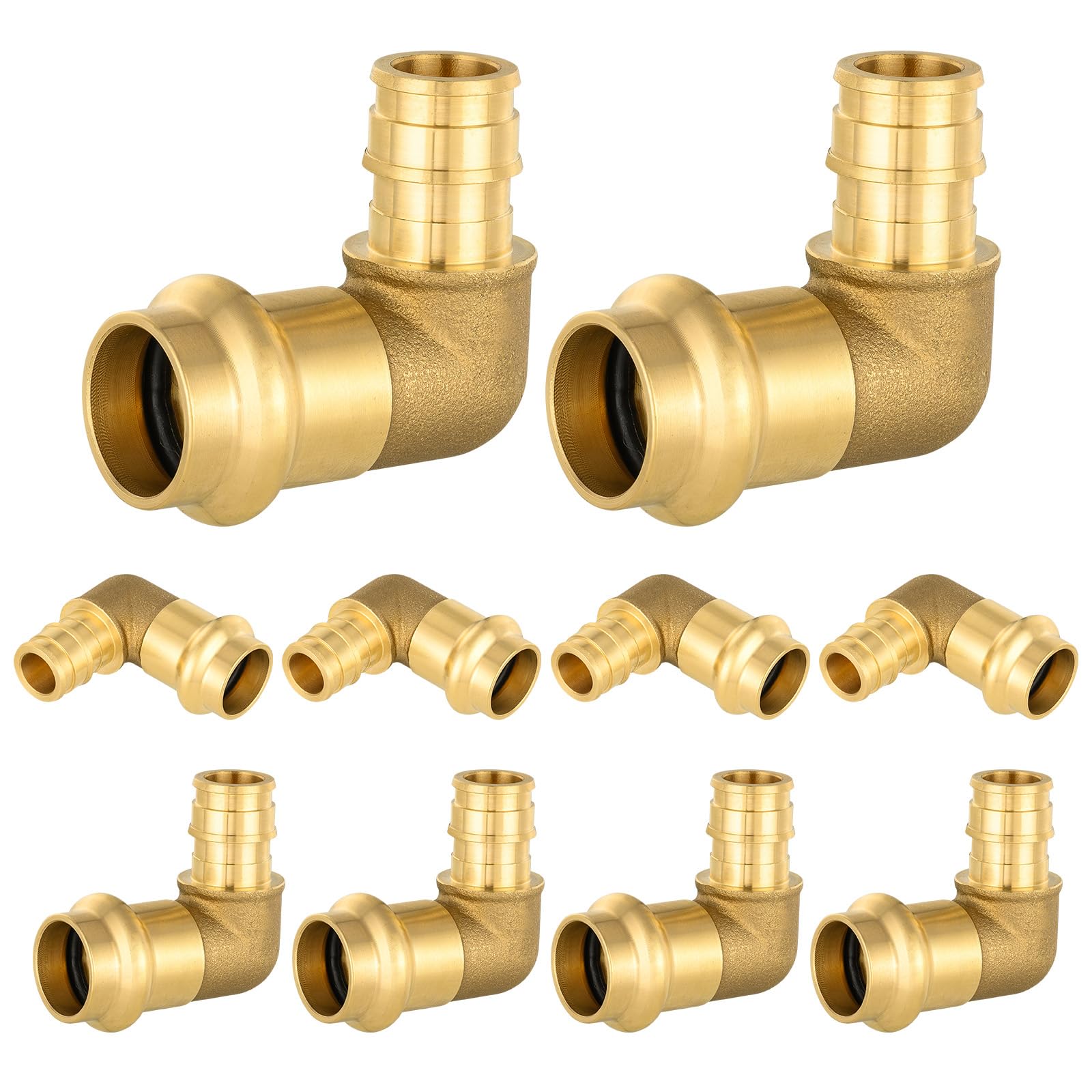 (10 sztuk) Foskan 1/5.1 cm naciśnij x 1/5.1 cm kolano rozszerzające PEX, mosiężna złączka zaciskowa, przyłącze do rur miedzianych i Pex A