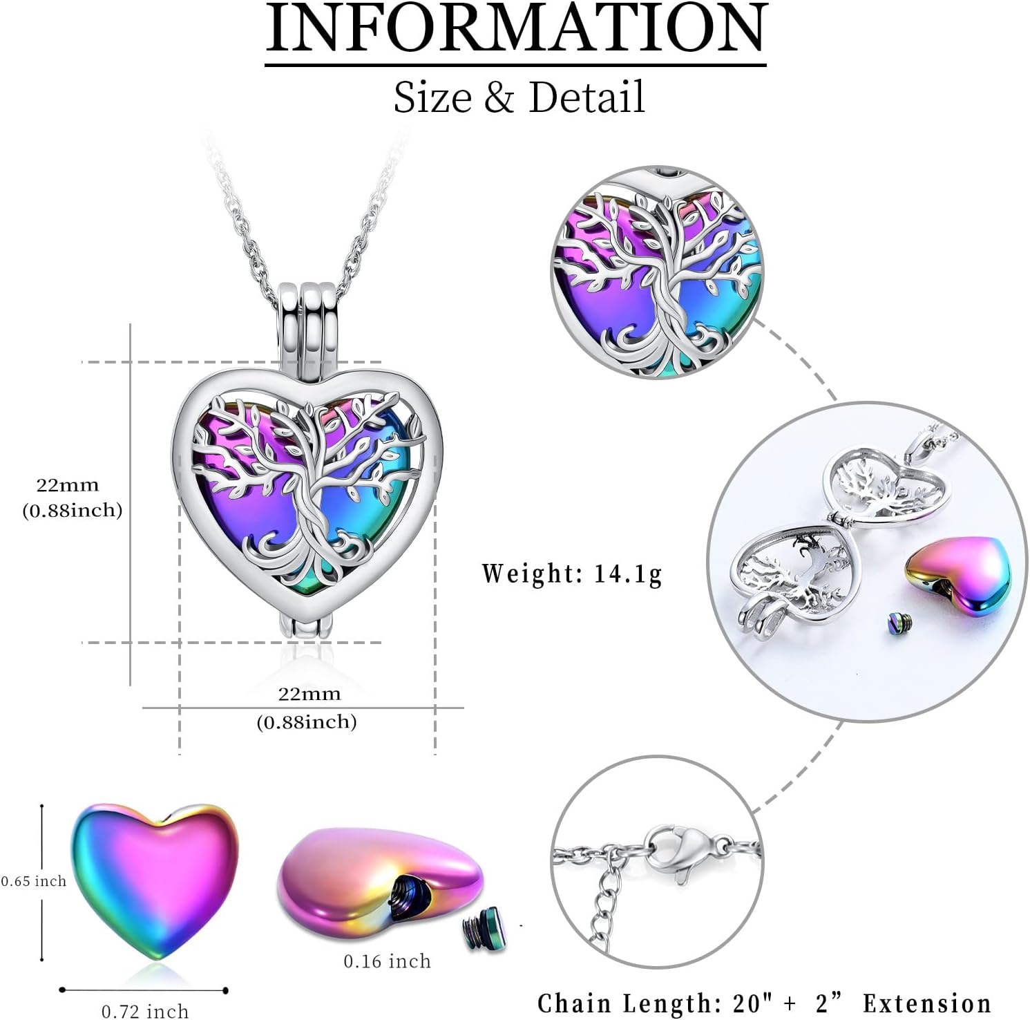 shajwo Heart Cremation Jewelry Tree of Life Urn Ashes Necklace for Women Men Loved One Memorial Human Ash Pendant - Image 2