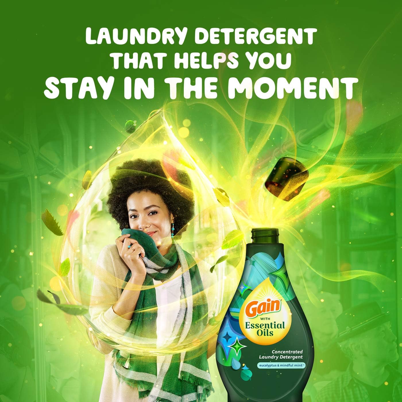 Gain with Essential Oils Liquid Laundry Detergent, The Zen Scent, Eucalyptus & Mindful Mint, Pack of 2, 42 fl oz Each