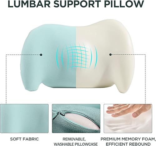 Vista 56 de Almohada de apoyo lumbar para silla de oficina, almohada lumbar de automóvil, alivio del dolor de espalda baja de espalda, cojín de espuma Negro