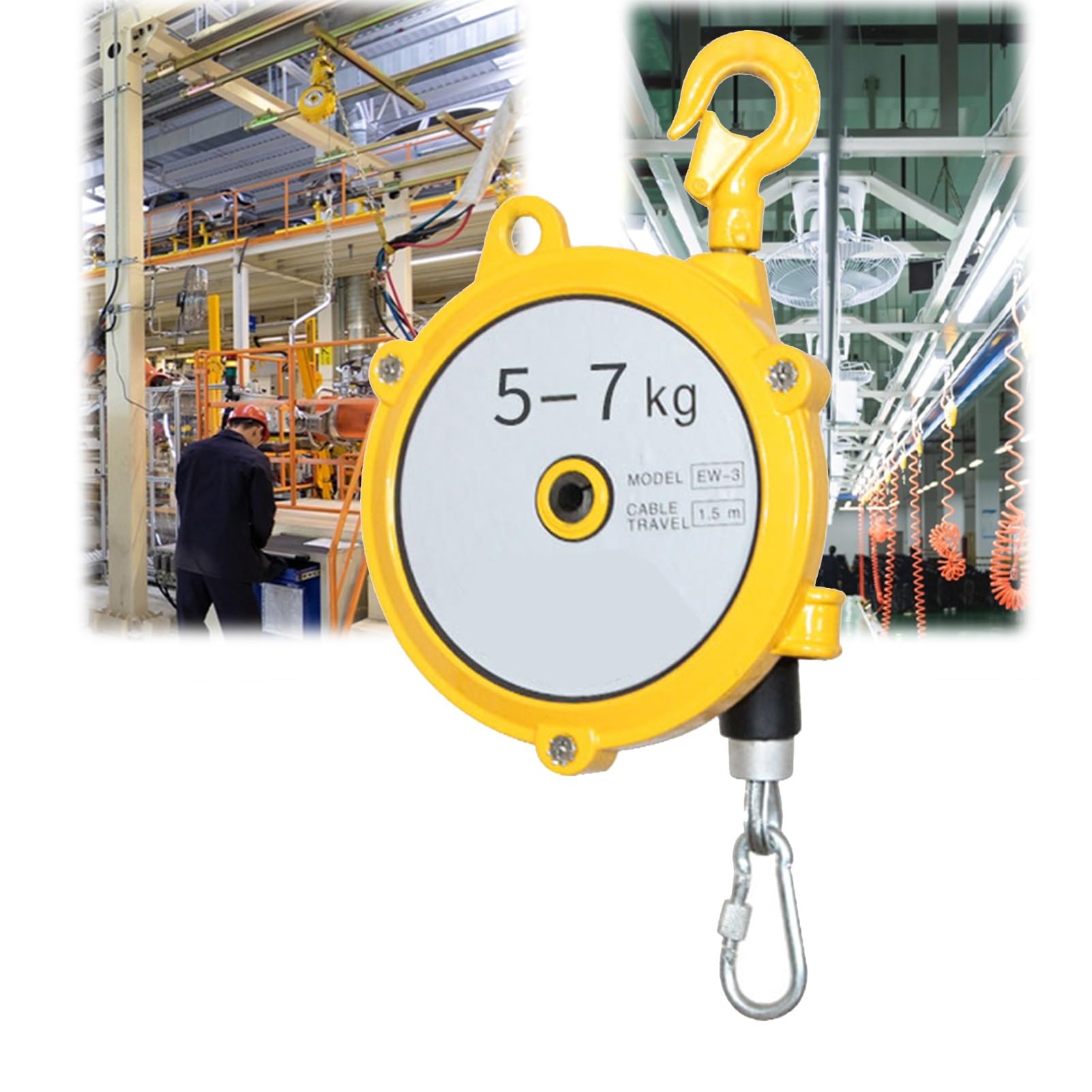 WEKONUMEX Retractable Spring Balancer, Retractable Spring Balancer With Wire Rope Hook For Automotive Assembly Workshop Multiple Sizes(5-7kg)