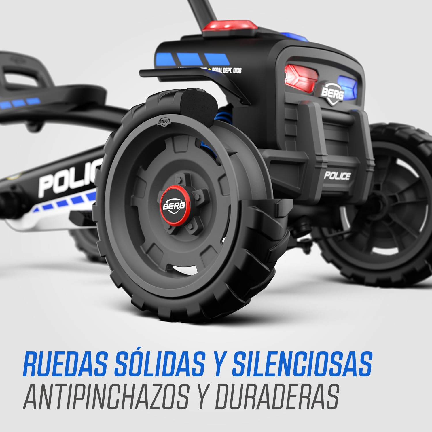 BERG Kart a Pedales Buzzy Police | 2-6 años, cuadro resistente, asiento regulable, volante regulable