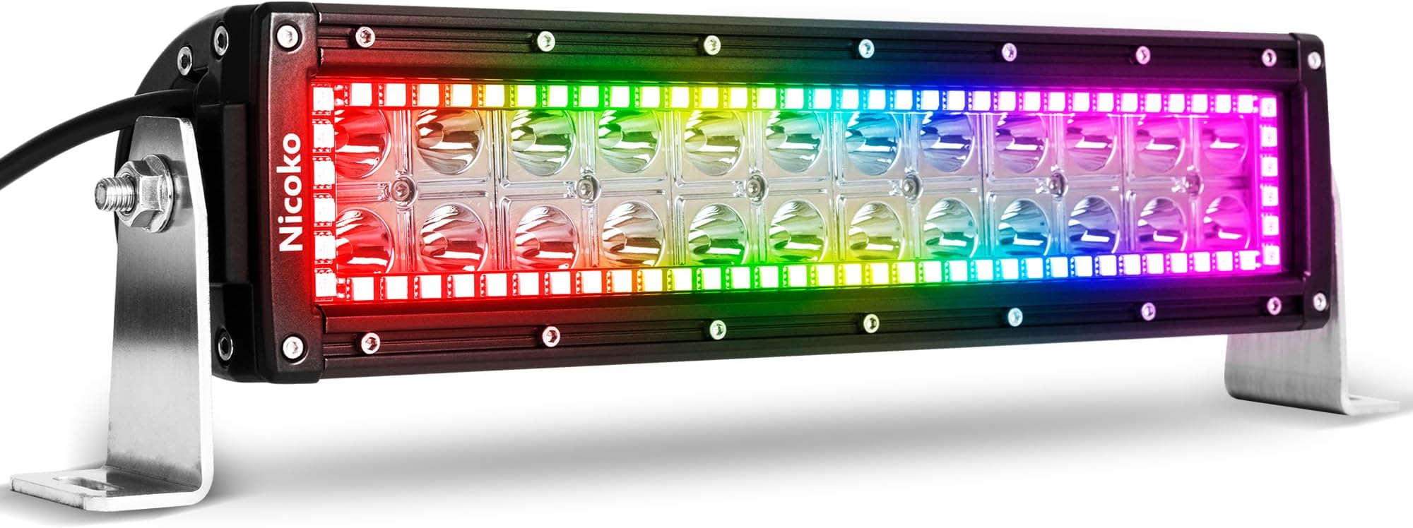 Nicoko 12inch 72w Spot Lights LED Light Bar with Chasing RGB Halo Strip Remote&Bluetooth Controlled Flashing Modes for ATV Lights