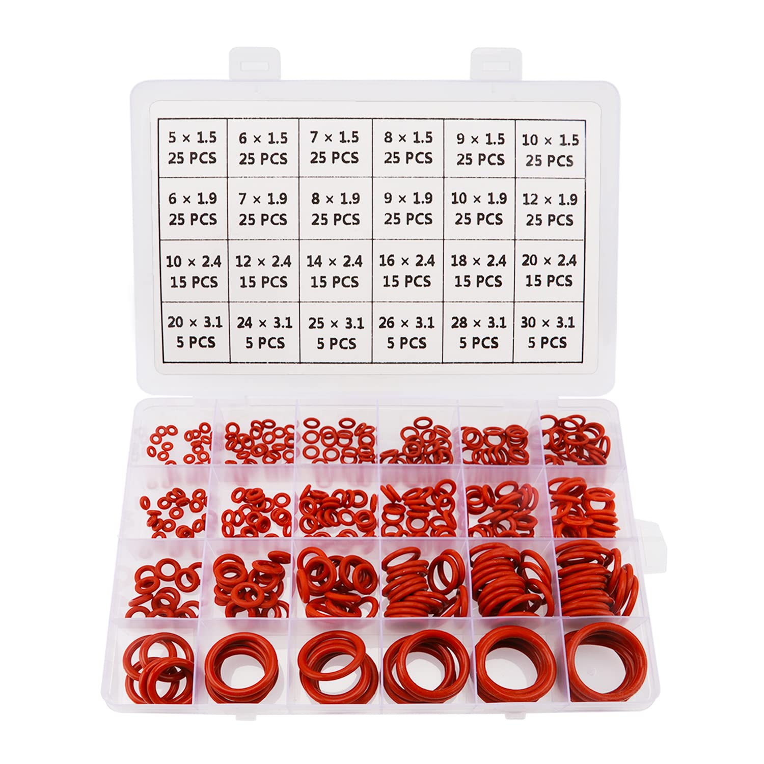 YIXISI 420 PCS 24 Sizes Red O-Rings Assortment Kit, Silicone Metric O-Rings, for Tap Plumbing Washer Seal & Auto Quick Repair